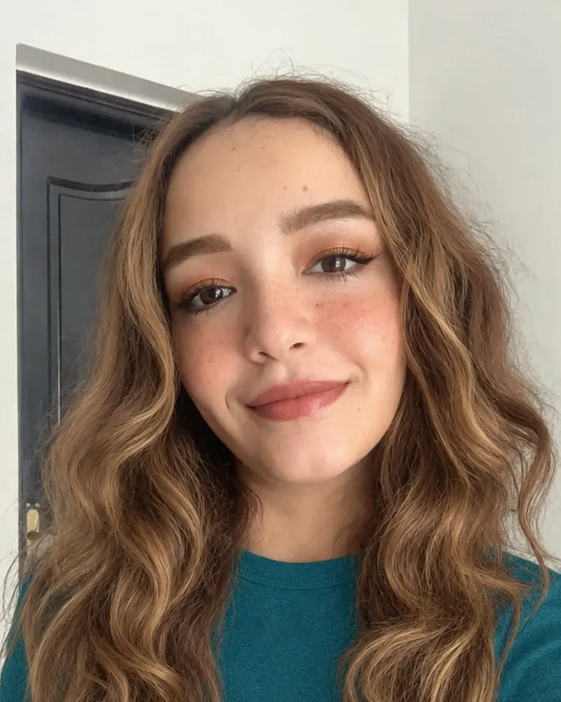 Después: propuesta digital de su look Otoño Cálido, con cabello, maquillaje y prenda de su paleta; la cara es la misma